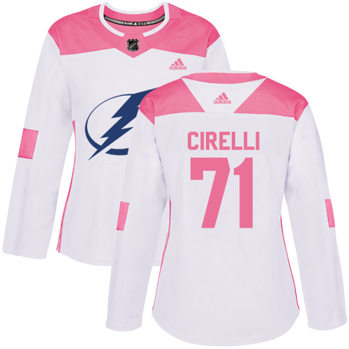 Adidas Tampa Bay Lightning #71 Anthony Cirelli White Pink Authentic Fashion Women Stitched NHL Jersey->women nhl jersey->Women Jersey